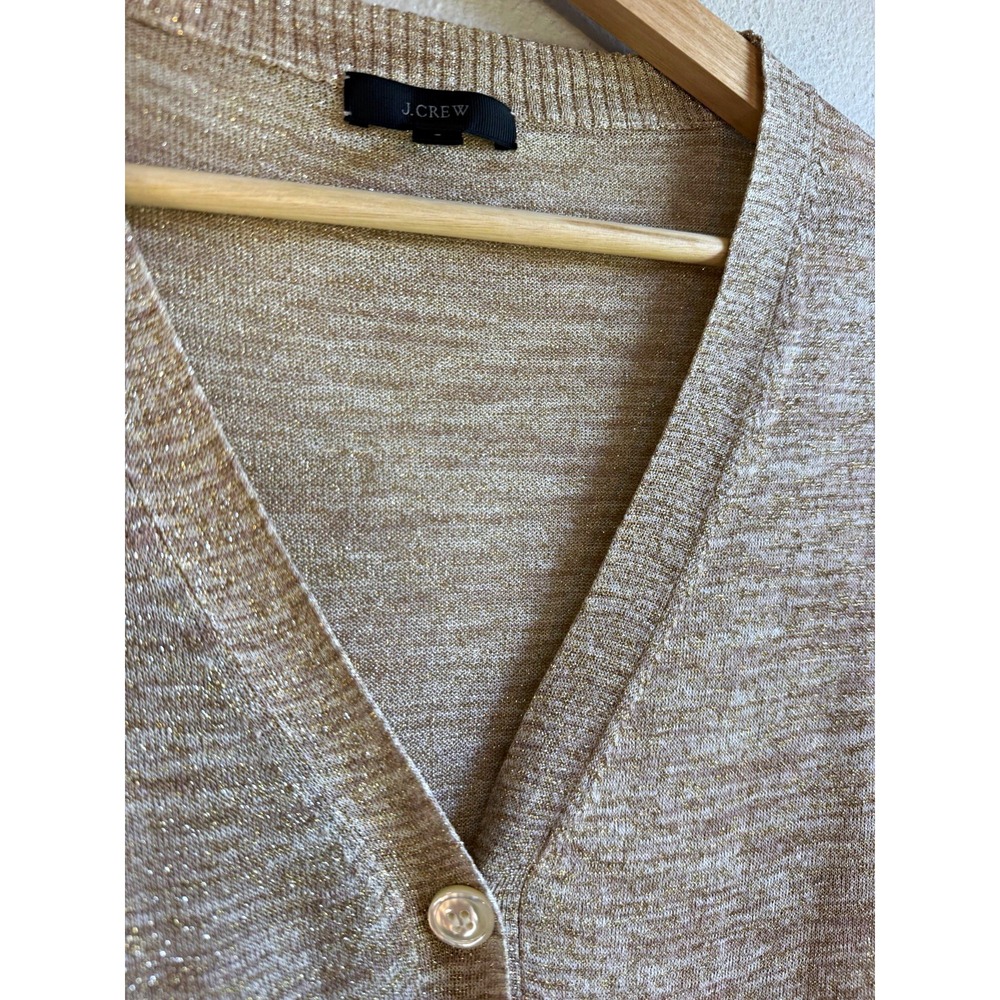 J.CREW Women's Size S Gold Knit Solid V-Neck Button Front Long Sleeve Cardigan
